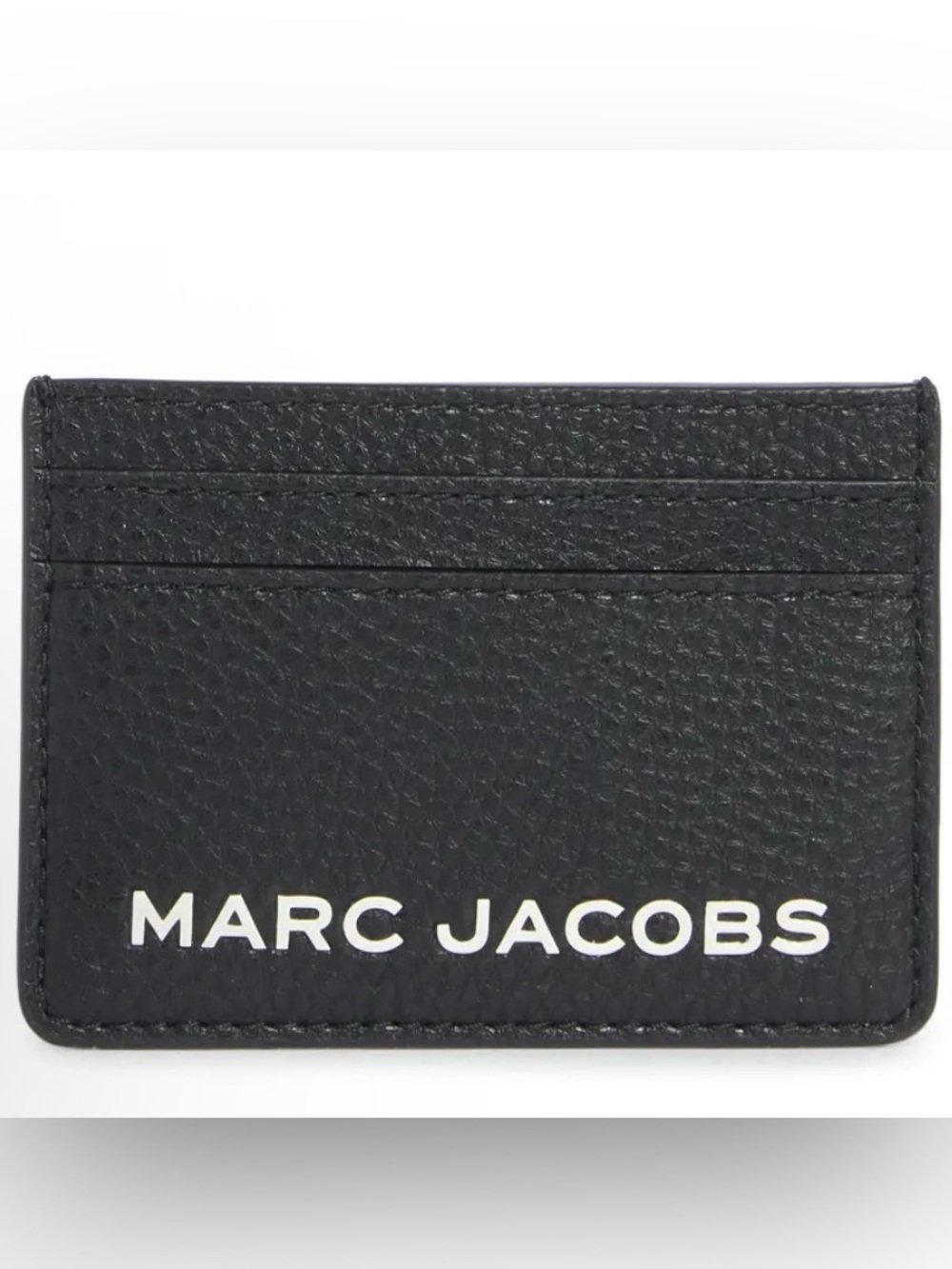 Marc Jacobs Black Pebbled Leather Card Case with White Logo